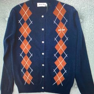 Women’s Miu Miu and Tan Argyle cardigan sweater size 38